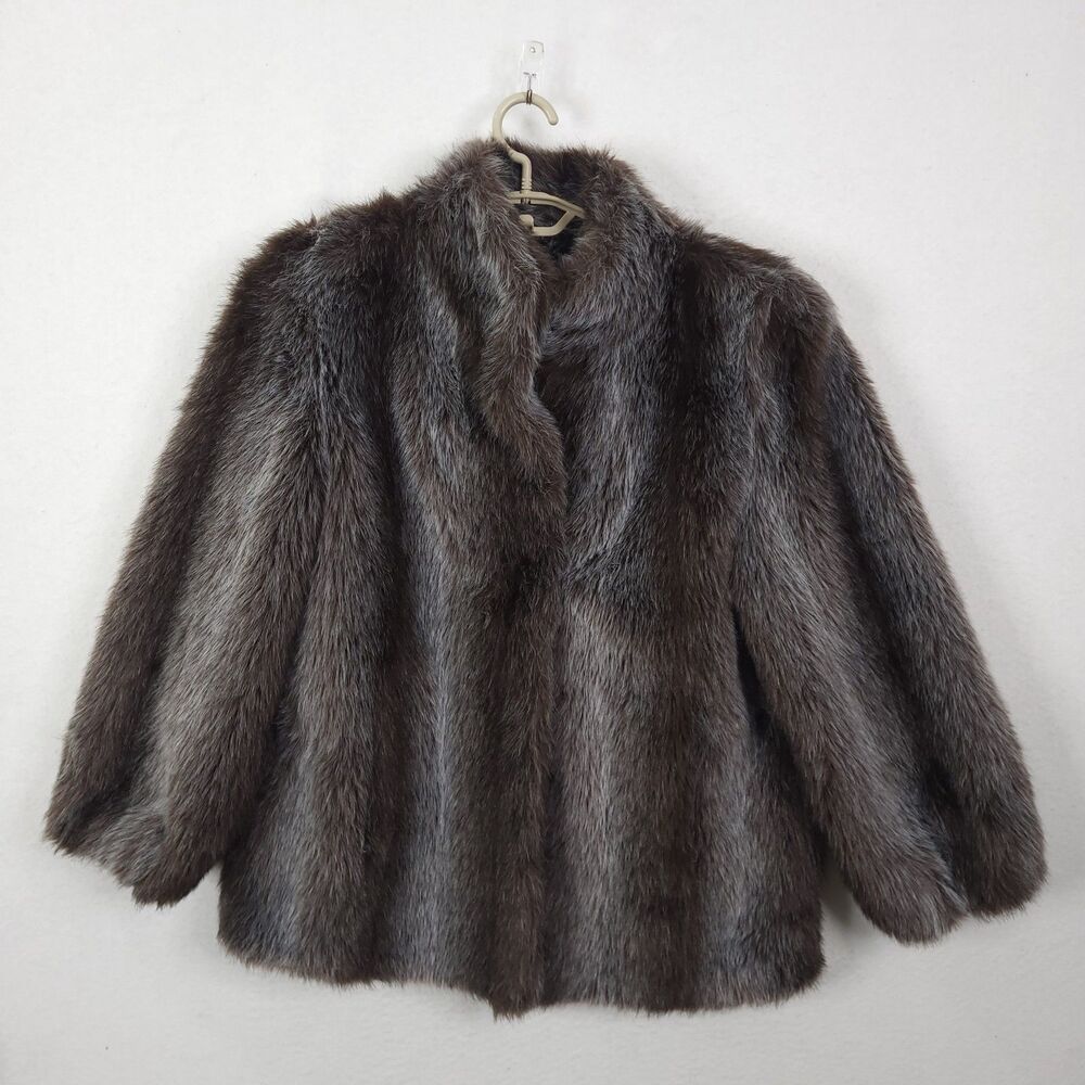 Lou Nierenberg Faux Fur Coat Size 12 Vintage 80's Hook & Loop Old Money Classic
